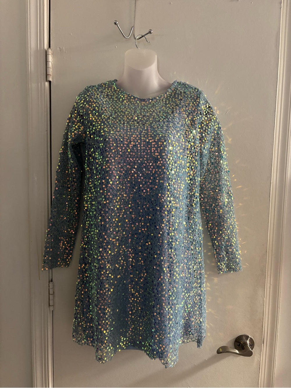 Zara Shimmering Blue Sequin Long-Sleeve Dress